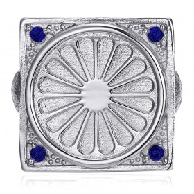 Bague du drapeau Gitan Niglo Chevalière Acier Argent Saphir    IM#22792