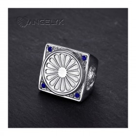 Gypsy Flag Ring Niglo Chevalière Steel Silver Sapphire IM#22794