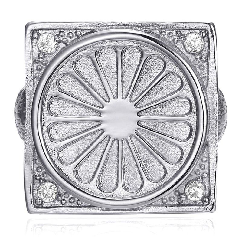 Bague du drapeau Gitan Niglo Chevalière Acier Argent Diamant    IM#22799