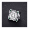 Bague du drapeau Gitan Niglo Chevalière Acier Argent Emeraude   IM#22808