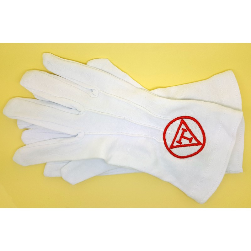 GAN0003 BOBIJOO Jewelry Gloves Freemasonry Embroidered T-Pyramid-Royal Arch Red One Size S M L