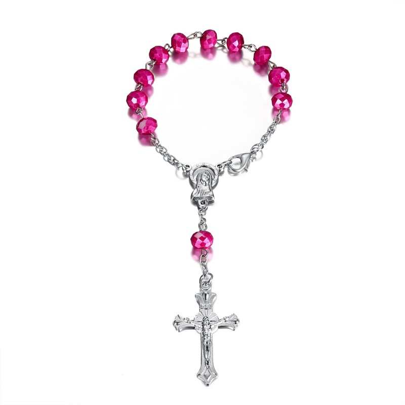 Rosario per auto in argento e perle rosa fucsia  IM#22821