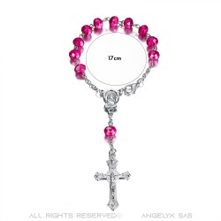 Silver car rosary and fuchsia pink pearls  IM#22822
