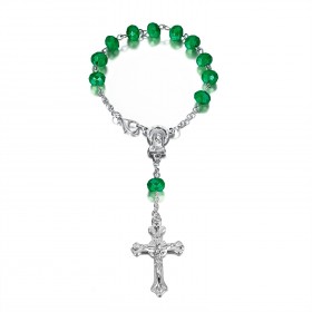Silver car rosary and green beads  IM#22825