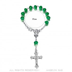 Silver car rosary and green beads  IM#22826
