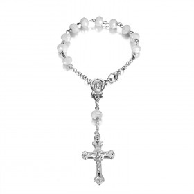 Silver car rosary and white pearls  IM#22829