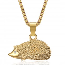Niglo-Anhänger Zigeuner Igel Halskette Stahl Gold Diamant IM#22866