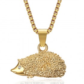 Pendant niglo Hedgehog necklace Steel Gold Diamond IM#22866