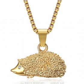 Médaille de Lourdes Pendentif femme Acier et Or Chaîne 50cm  IM#22866