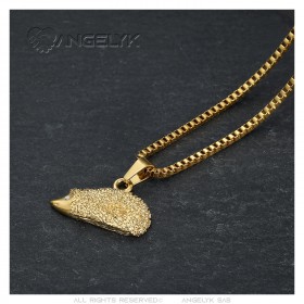 Médaille de Lourdes Pendentif femme Acier et Or Chaîne 50cm  IM#22867