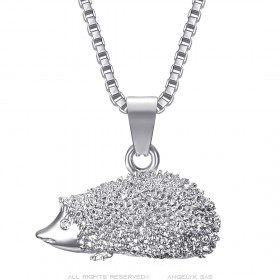Pendant niglo Hedgehog Necklace Steel Silver Diamond IM#22872