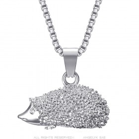 Pendentif niglo Collier gitan hérisson Acier Argent Diamant  IM#22872