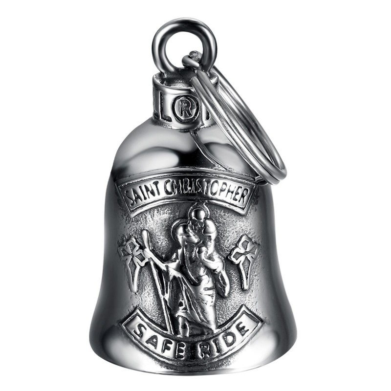 Motorbike bell Mocy Bell St Christopher Safe Ride Stainless steel Silver IM#22926