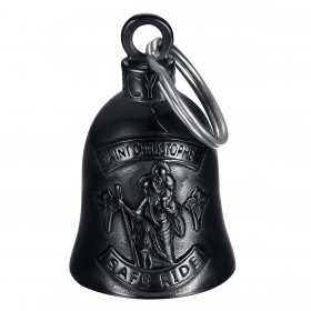 Timbre de moto Mocy Bell St Christopher Safe Ride Acero inoxidable Negro IM#22933