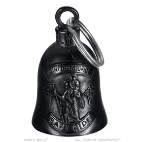 Timbre de moto Mocy Bell St Christopher Safe Ride Acero inoxidable Negro IM#22934