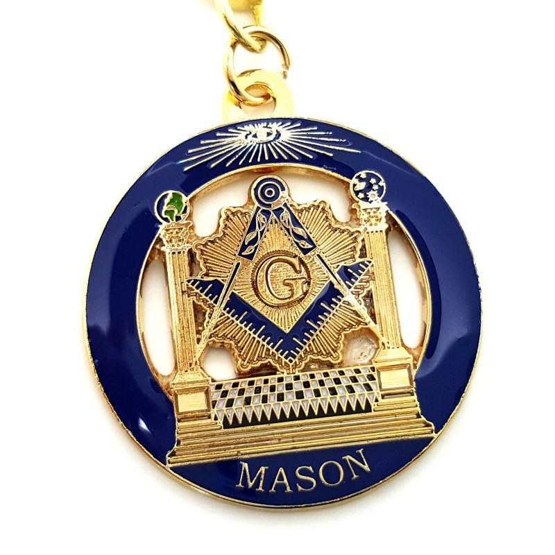 Masonic Keyring Round LDS Temple Blue bobijoo