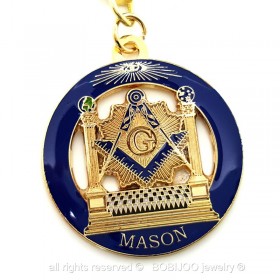 Masonic Keyring Round LDS Temple Blue bobijoo