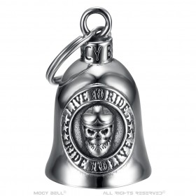 Motorbike bell Mocy Bell Skull Live To Ride Stainless steel Silver IM#23014