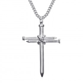 Pendentif croix Homme 3 Clous Acier Inoxydable Argent  IM#23126