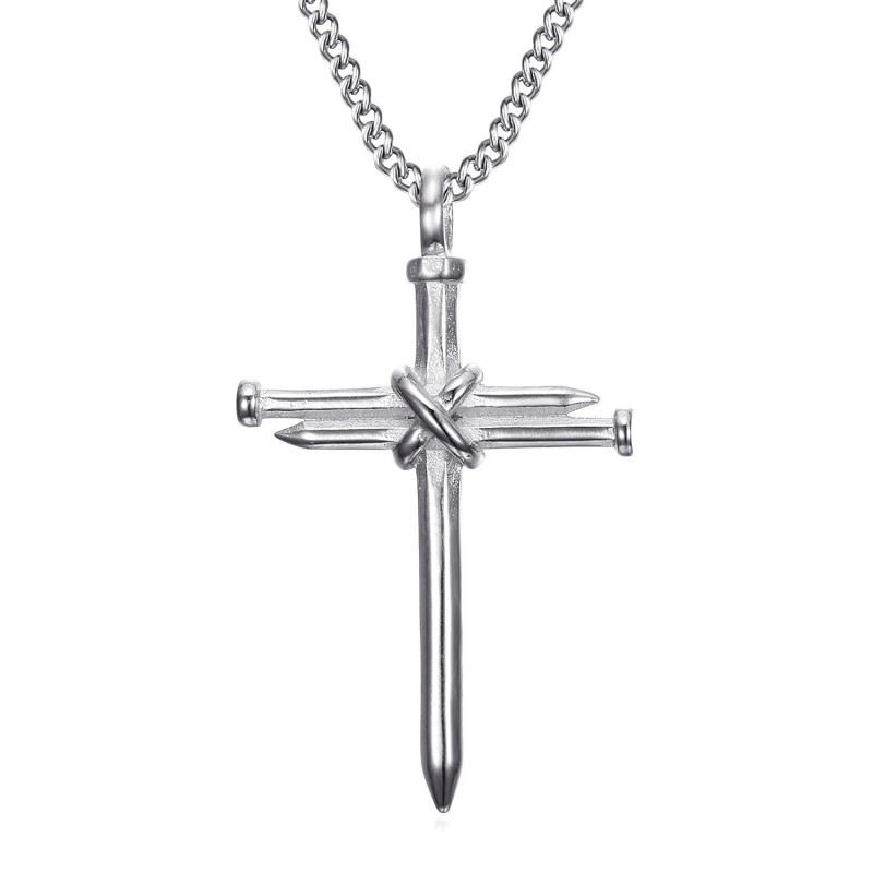 Men's Cross Pendant 3 Nails Stainless Steel Silver IM#23126