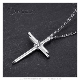 Men's Cross Pendant 3 Nails Stainless Steel Silver IM#23128