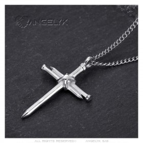 Men's Cross Pendant 3 Nails Stainless Steel Silver IM#23129