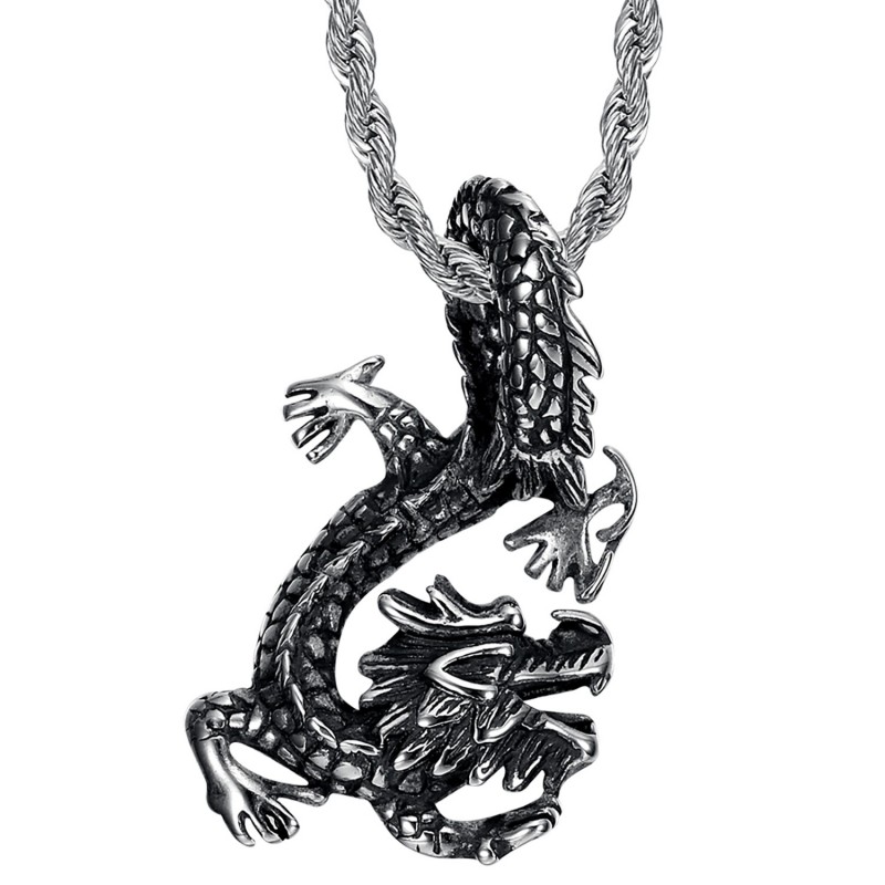 Pendentif dragon Collier Homme Femme Acier inoxydable  IM#23132