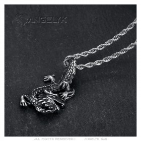 Pendentif dragon Collier Homme Femme Acier inoxydable  IM#23134