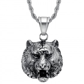 Colgante cabeza de oso Collar de acero inoxidable Cadena de plata IM#23138