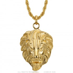 Pendentif tête de lion Collier Acier inoxydable Or Chaîne  IM#23145