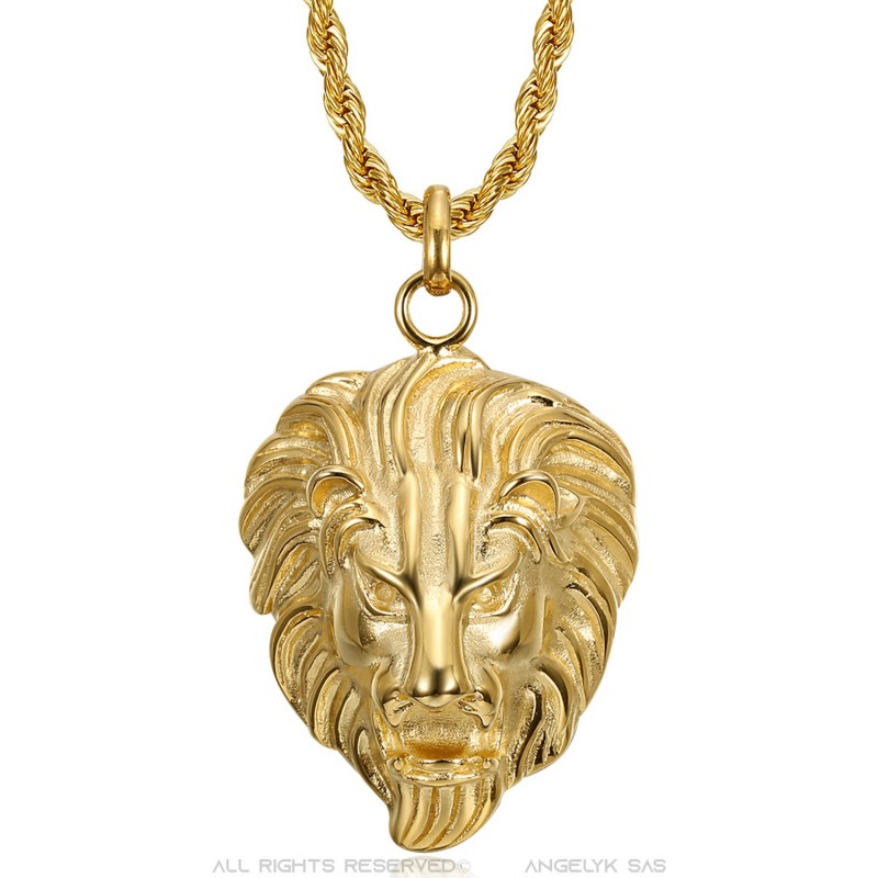 Edelstahl Gold Halskette Löwenkopf-Anhänger Kette &
