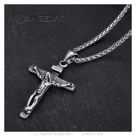 Pendentif Christ Jésus INRI Collier Chaîne Acier inoxydable  IM#23152