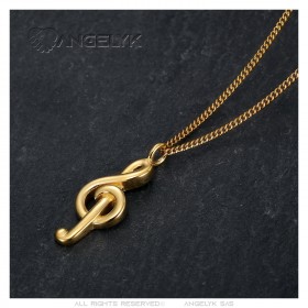 Pendant treble clef Necklace Stainless steel Gold IM#23182