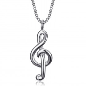 Pendant treble clef Necklace Stainless steel Silver IM#23192