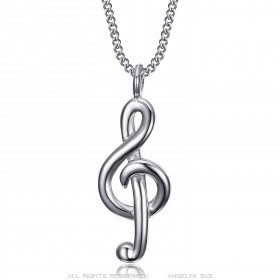 Ciondolo chiave di violino Collana in acciaio inox Argento IM#23193