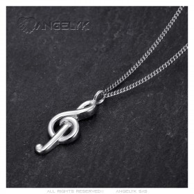 Pendant treble clef Necklace Stainless steel Silver IM#23194