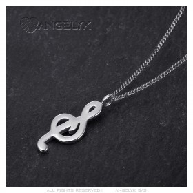 Pendant treble clef Necklace Stainless steel Silver IM#23195
