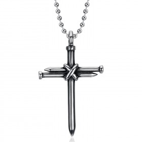 Pendentif croix Homme 3 Clous Acier Inoxydable Argent vieilli  IM#23198