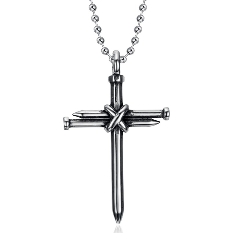 Pendentif croix Homme 3 Clous Acier Inoxydable Argent vieilli  IM#23198