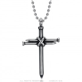 Pendant cross Man 3 Nails Stainless Steel Aged Silver IM#23199