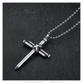 Pendant cross Man 3 Nails Stainless Steel Aged Silver IM#23200
