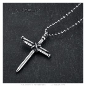 Pendant cross Man 3 Nails Stainless Steel Aged Silver IM#23201