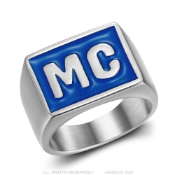 MC Biker Ring Acero inoxidable Azul sutil18x14mm IM#23219