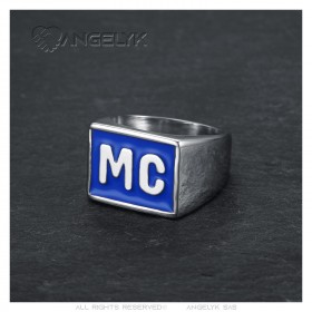 MC Biker Ring Acero inoxidable Azul sutil18x14mm IM#23220