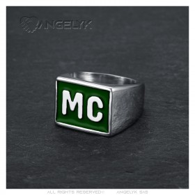 Bague MC Biker Acier inoxydable Vert discret18x14mm   IM#23241
