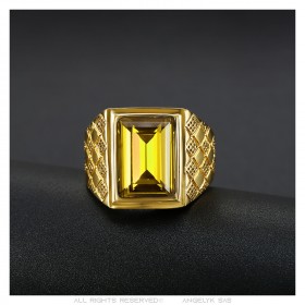 Bague pierre jaune Façon Or et Saphir   IM#23254