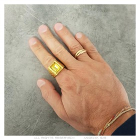 Ring aus gelbem Stein mit Gold und Saphir IM#23255