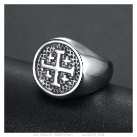 Jerusalem Cross Knight Templar Man Stainless Steel Silver IM#23268