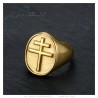 Cross of Lorraine ring for men Stainless steel and gold IM#23275