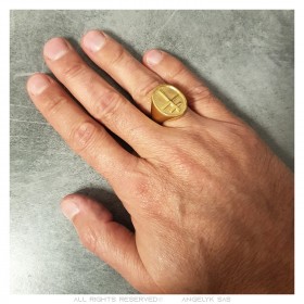 Anello Croce di Lorena da uomo Acciaio inossidabile e oro IM#23277